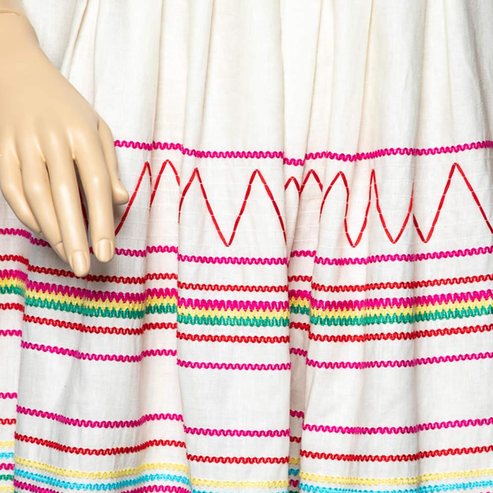 See by Chloe Cream Linen And Cotton Embroidered Draped Mini Dress XL In Fair Condition In Dubai, Al Qouz 2