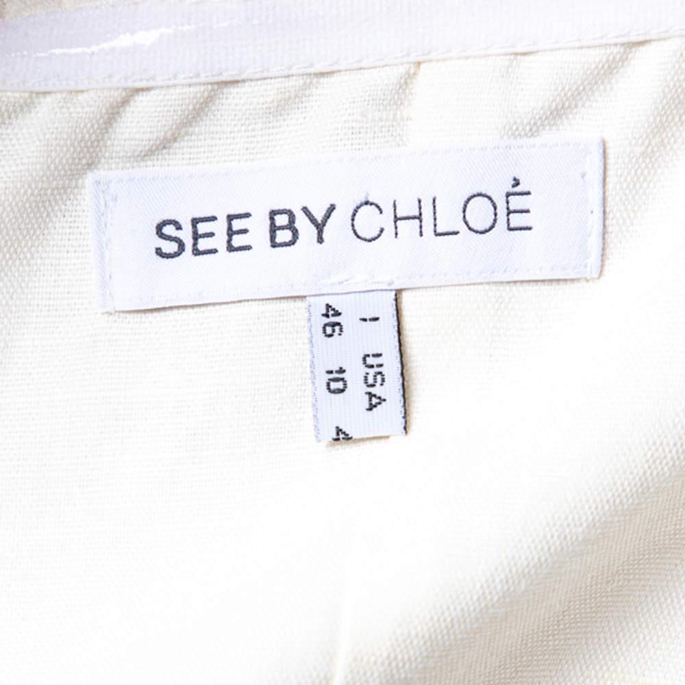 Women's See by Chloe Cream Linen And Cotton Embroidered Draped Mini Dress XL