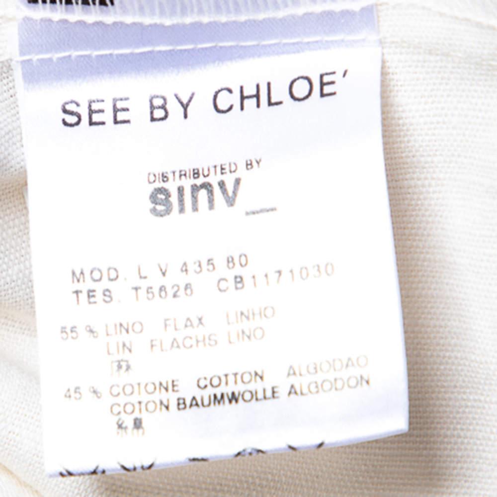 See by Chloe Cream Linen And Cotton Embroidered Draped Mini Dress XL 1