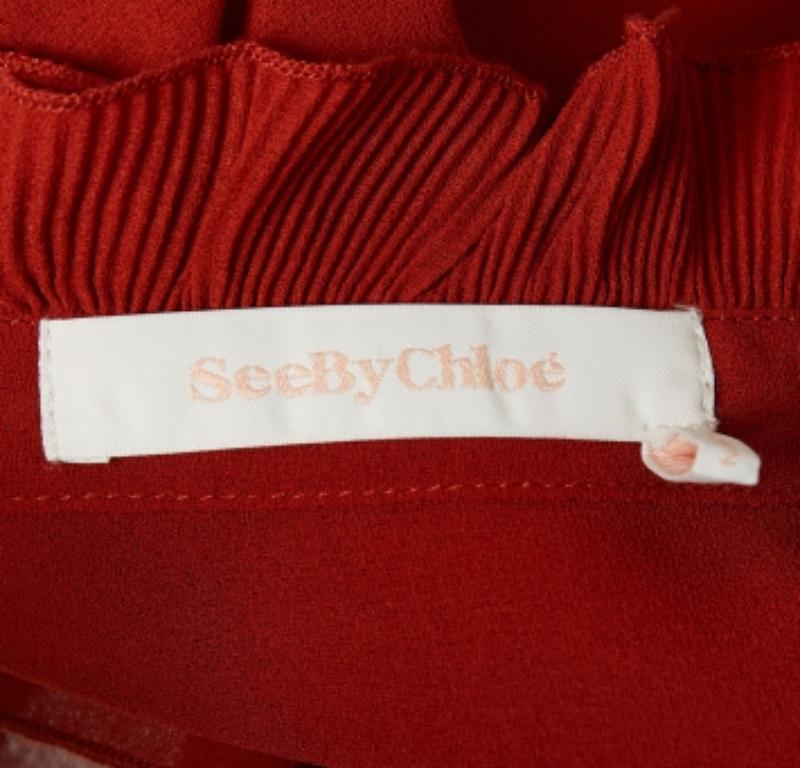 Rosso See by Chloé Mini abito con maniche a campana in Georgette rosso terra S in vendita