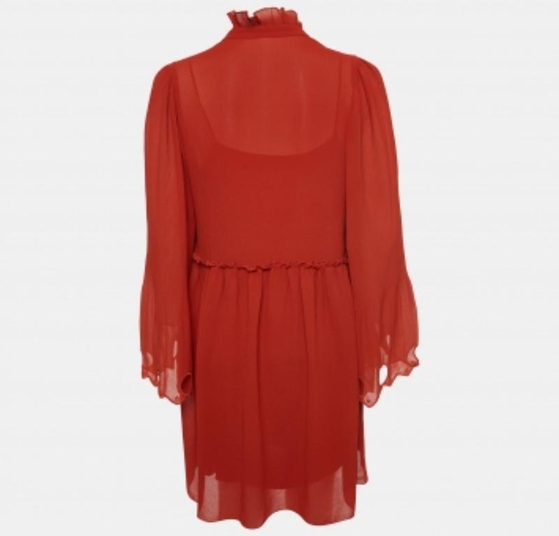 Donna See by Chloé Mini abito con maniche a campana in Georgette rosso terra S in vendita