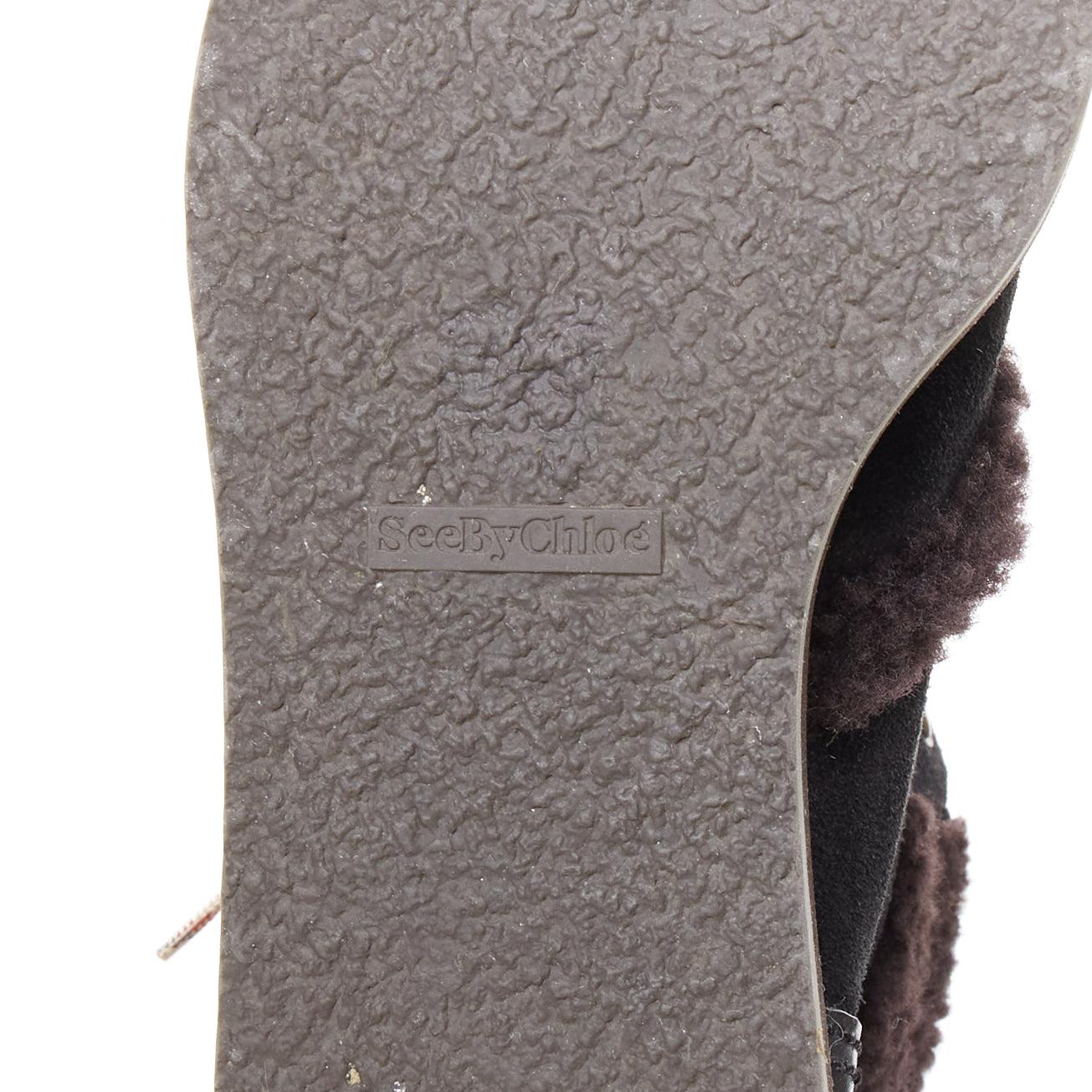 SEE BY CHLOE Eileen brauner Shearling schwarzes Wildleder Bergwanderstiefel EU37 im Angebot 5