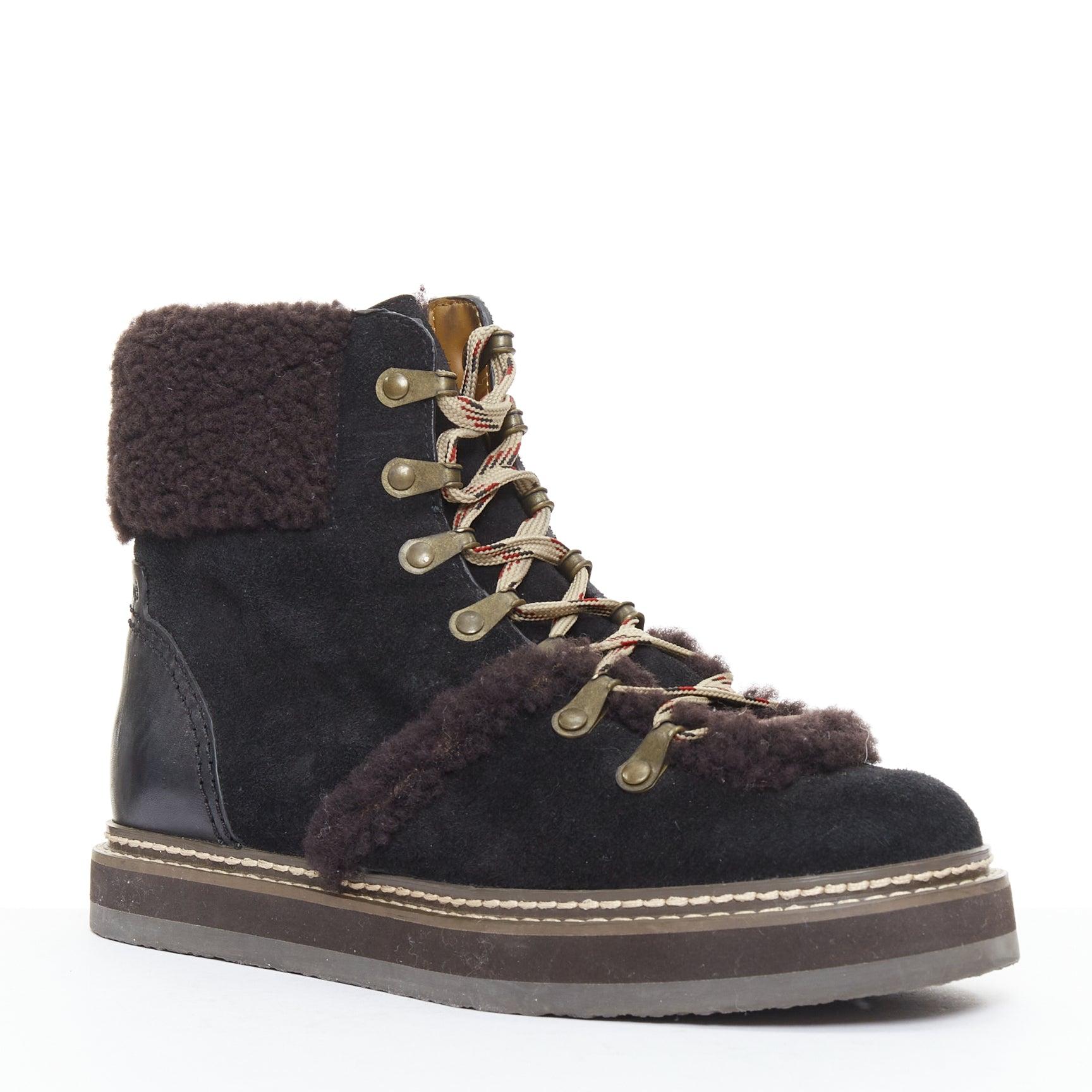 SEE BY CHLOE Eileen brauner Shearling schwarzes Wildleder Bergwanderstiefel EU37
Referenz: JACG/A00270
Marke: See By Chloe
Modell: Eileen
MATERIAL: Wildleder, Shearling
Farbe: Braun, Schwarz
Muster: Solide
Verschluss: Schnürung
Innenfutter: Tan