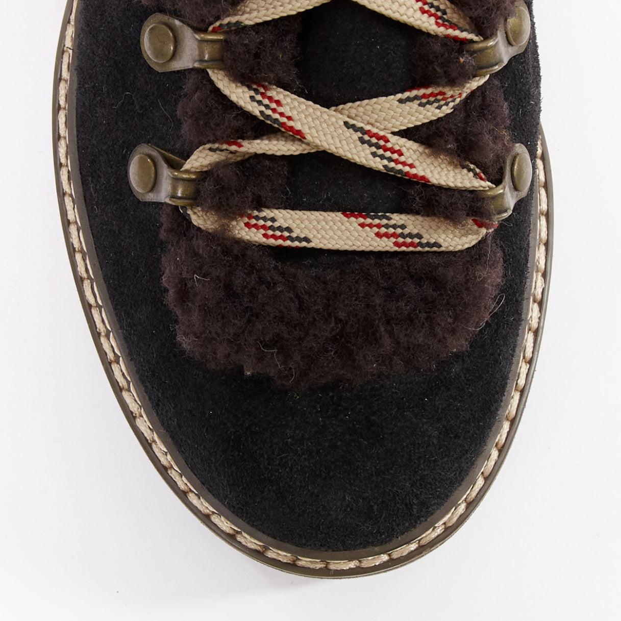 SEE BY CHLOE Eileen brauner Shearling schwarzes Wildleder Bergwanderstiefel EU37 im Angebot 1