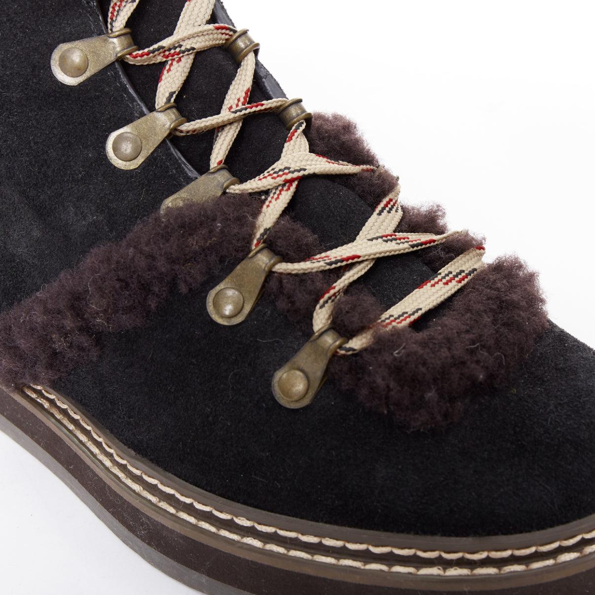 SEE BY CHLOE Eileen brauner Shearling schwarzes Wildleder Bergwanderstiefel EU37 im Angebot 2