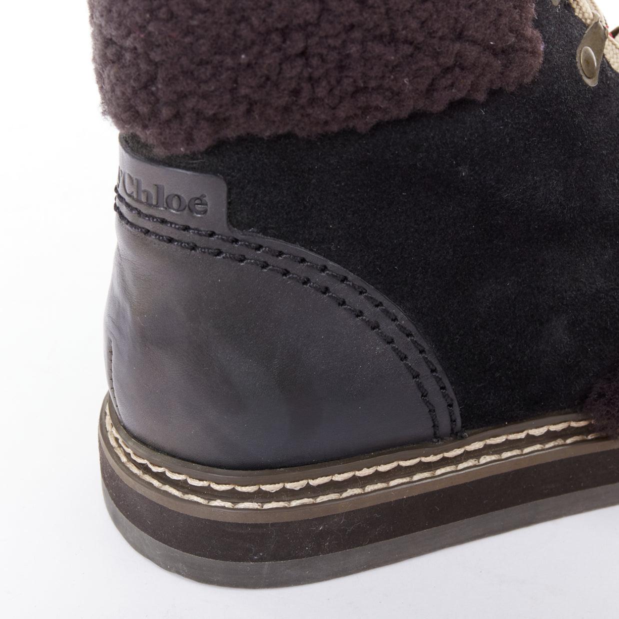 SEE BY CHLOE Eileen brauner Shearling schwarzes Wildleder Bergwanderstiefel EU37 im Angebot 3
