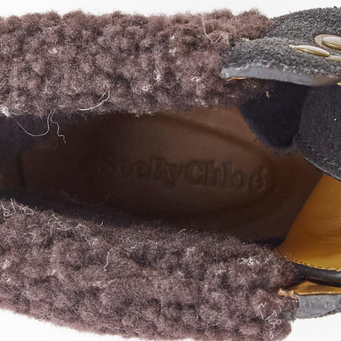 SEE BY CHLOE Eileen brauner Shearling schwarzes Wildleder Bergwanderstiefel EU37 im Angebot 4