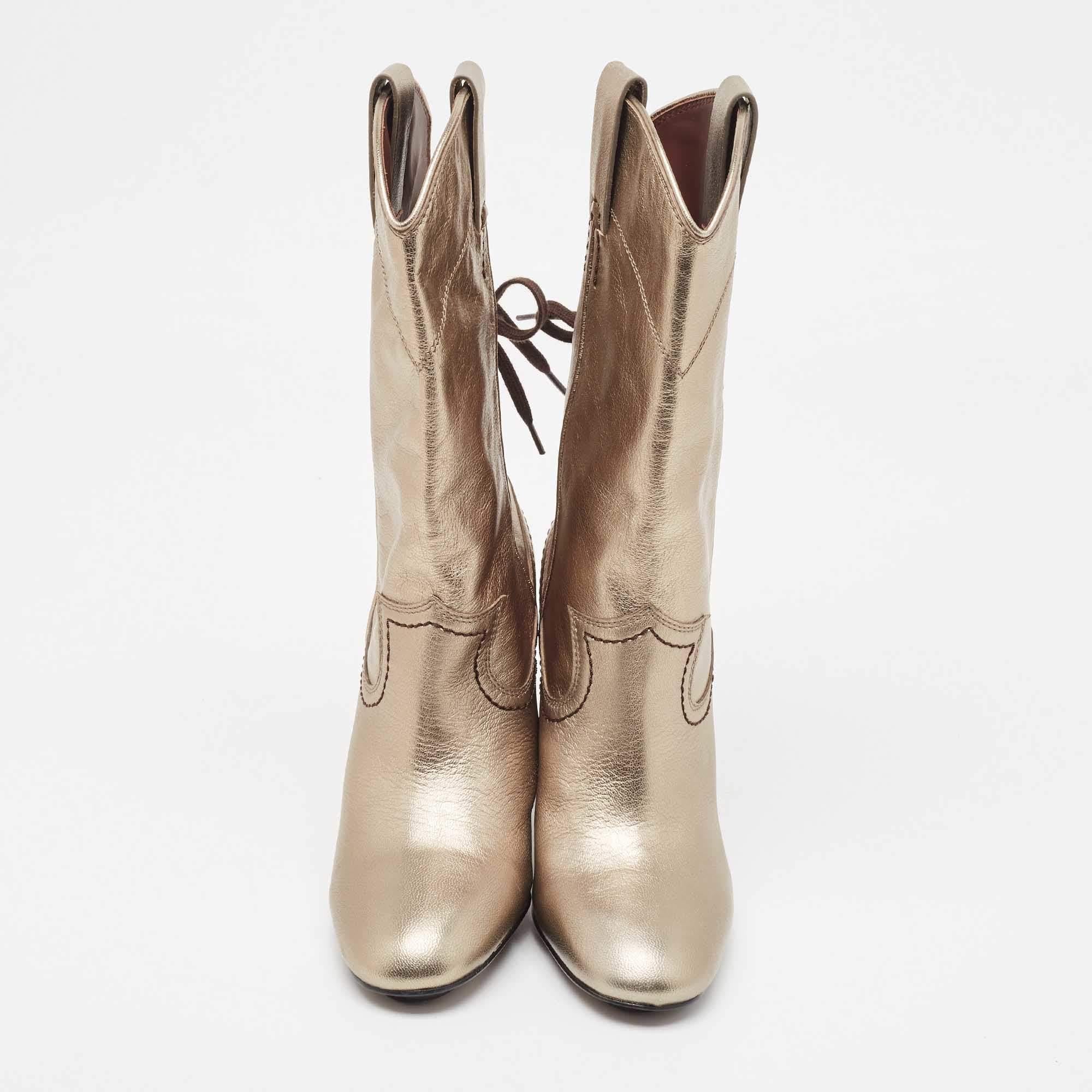 Women's See by Chloe Gold Leather Ankle Boots Size 38