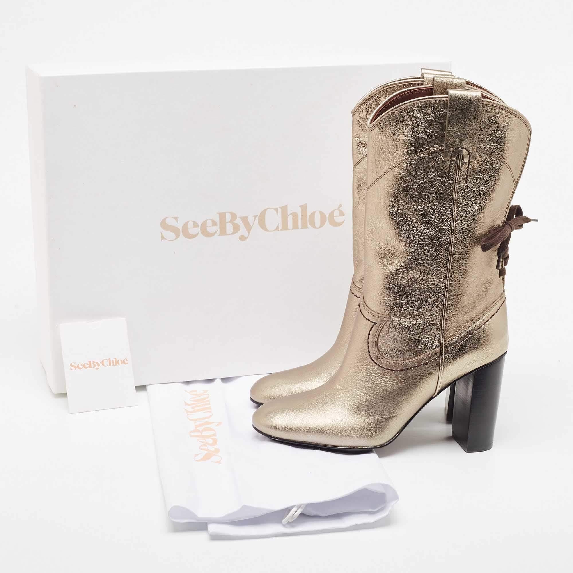 See by Chloe Gold Leather Ankle Boots Size 38 5