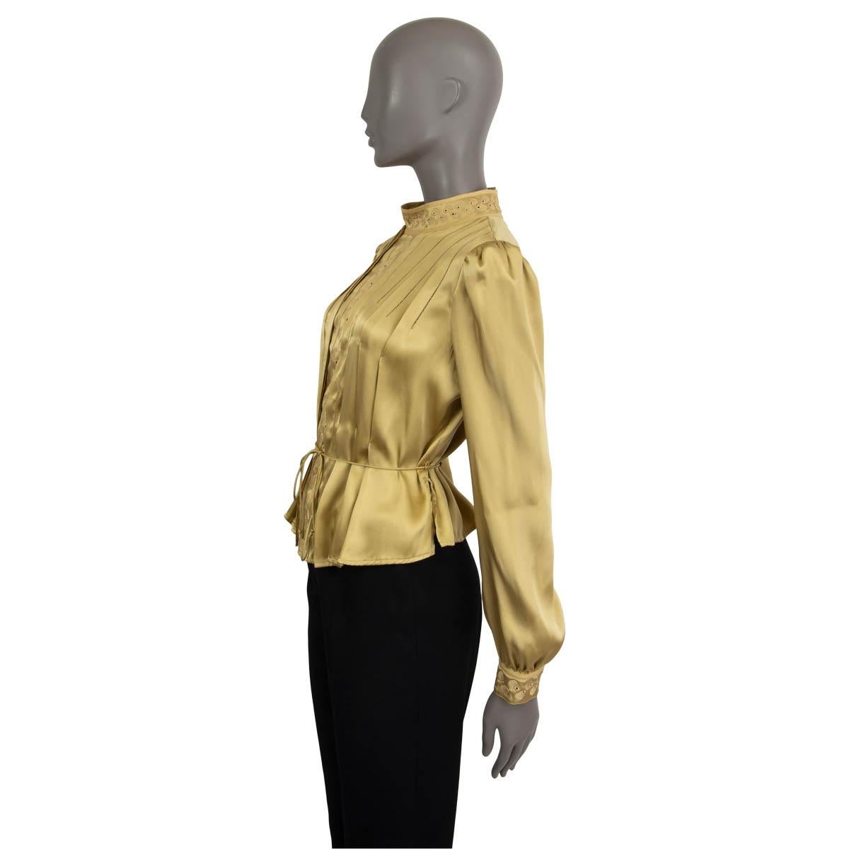 Brown SEE by CHLOE gold silk EMBROIDERY PLEATE Blouse Shirt 44 M - L