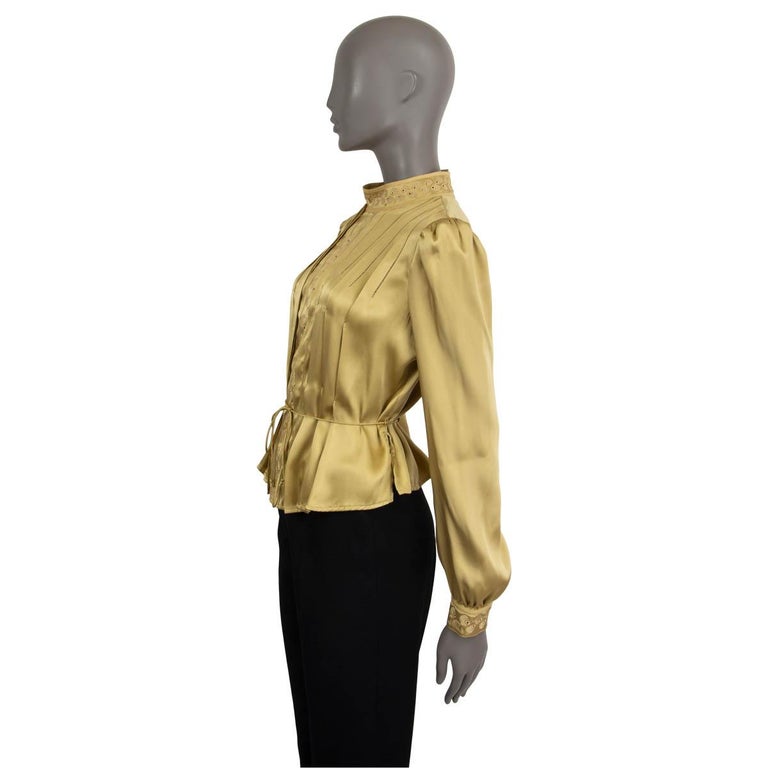 Women's SEE by CHLOE gold silk EMBROIDERY PLEATE Blouse Shirt 44 M - L For Sale