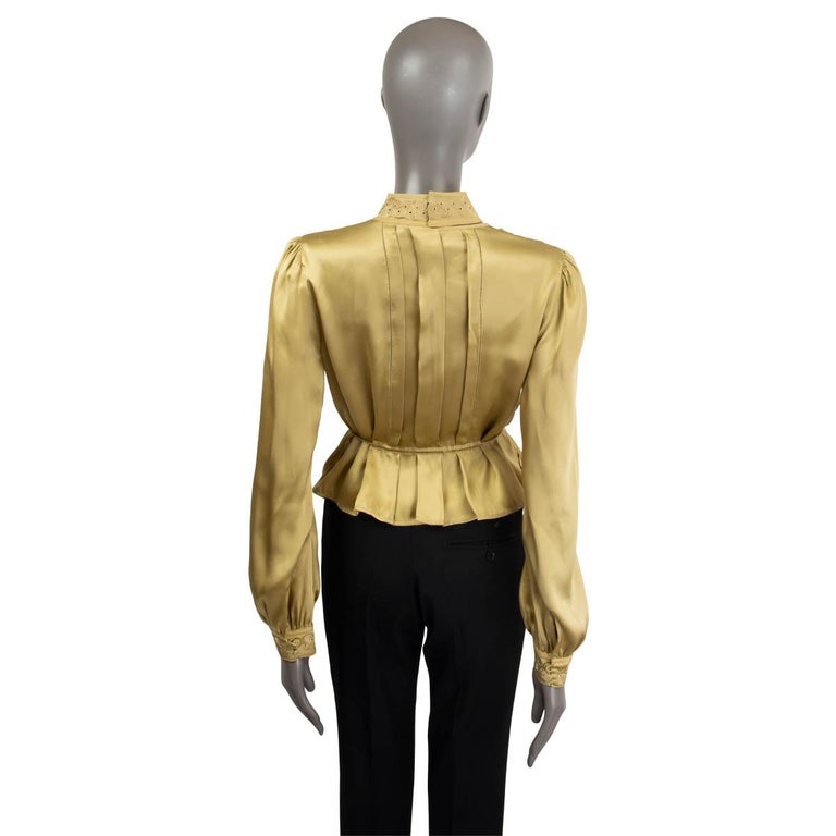 SEE by CHLOE gold silk EMBROIDERY PLEATE Blouse Shirt 44 M - L For Sale 1