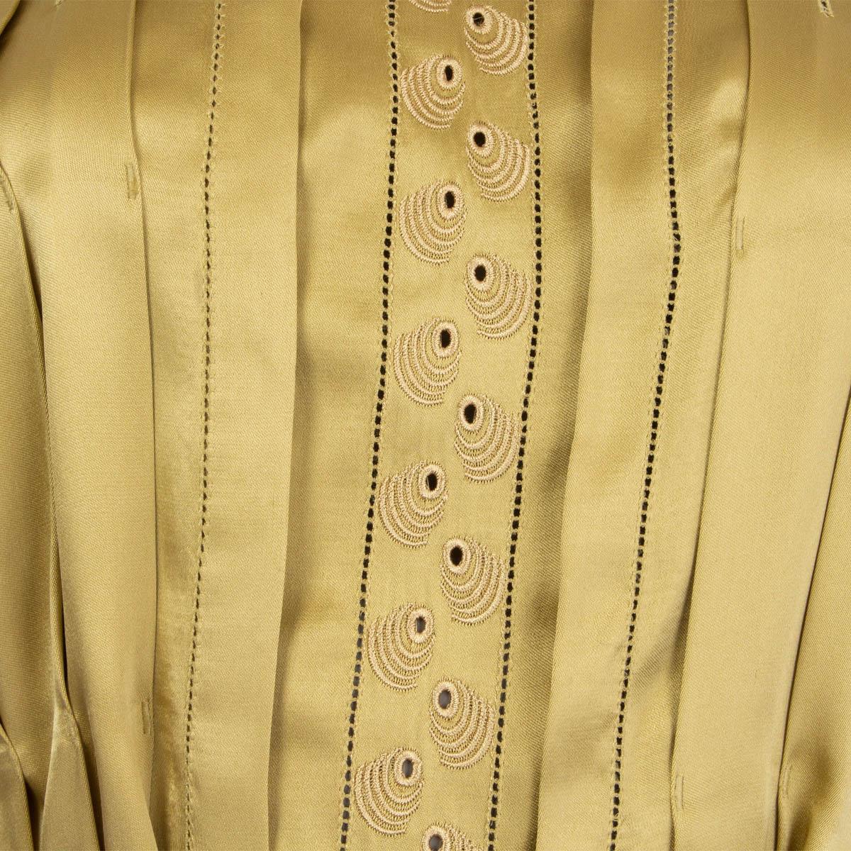 SEE by CHLOE gold silk EMBROIDERY PLEATE Blouse Shirt 44 M - L 1