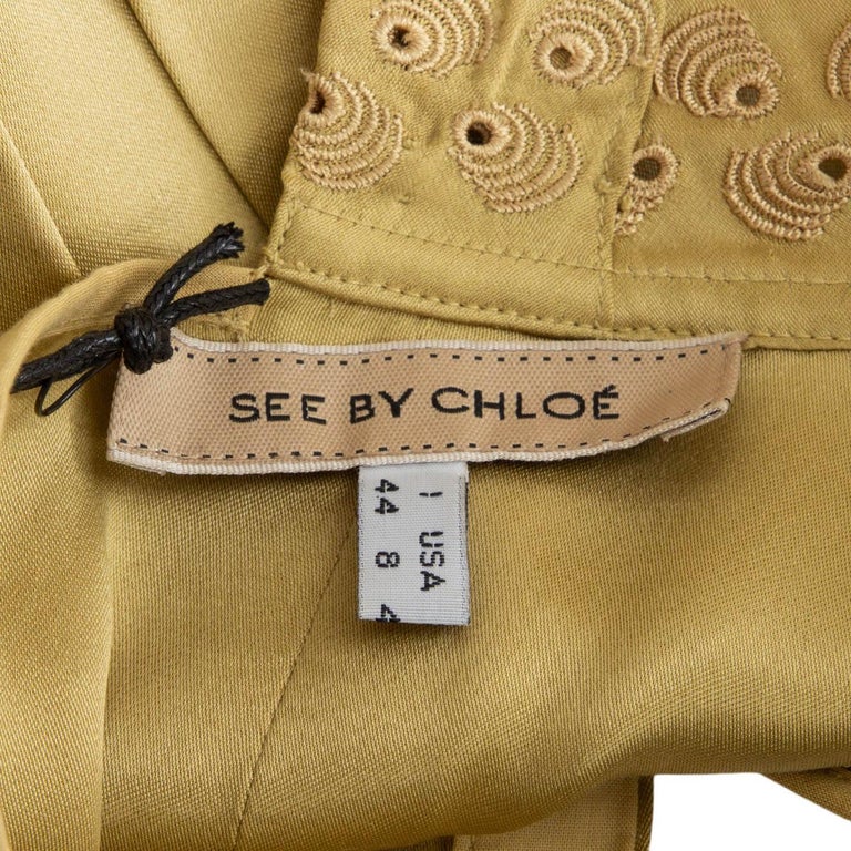 SEE by CHLOE gold silk EMBROIDERY PLEATE Blouse Shirt 44 M - L For Sale 3