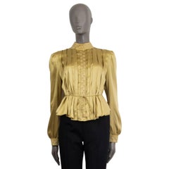 SEE by CHLOE gold silk EMBROIDERY PLEATE Blouse Shirt 44 M - L