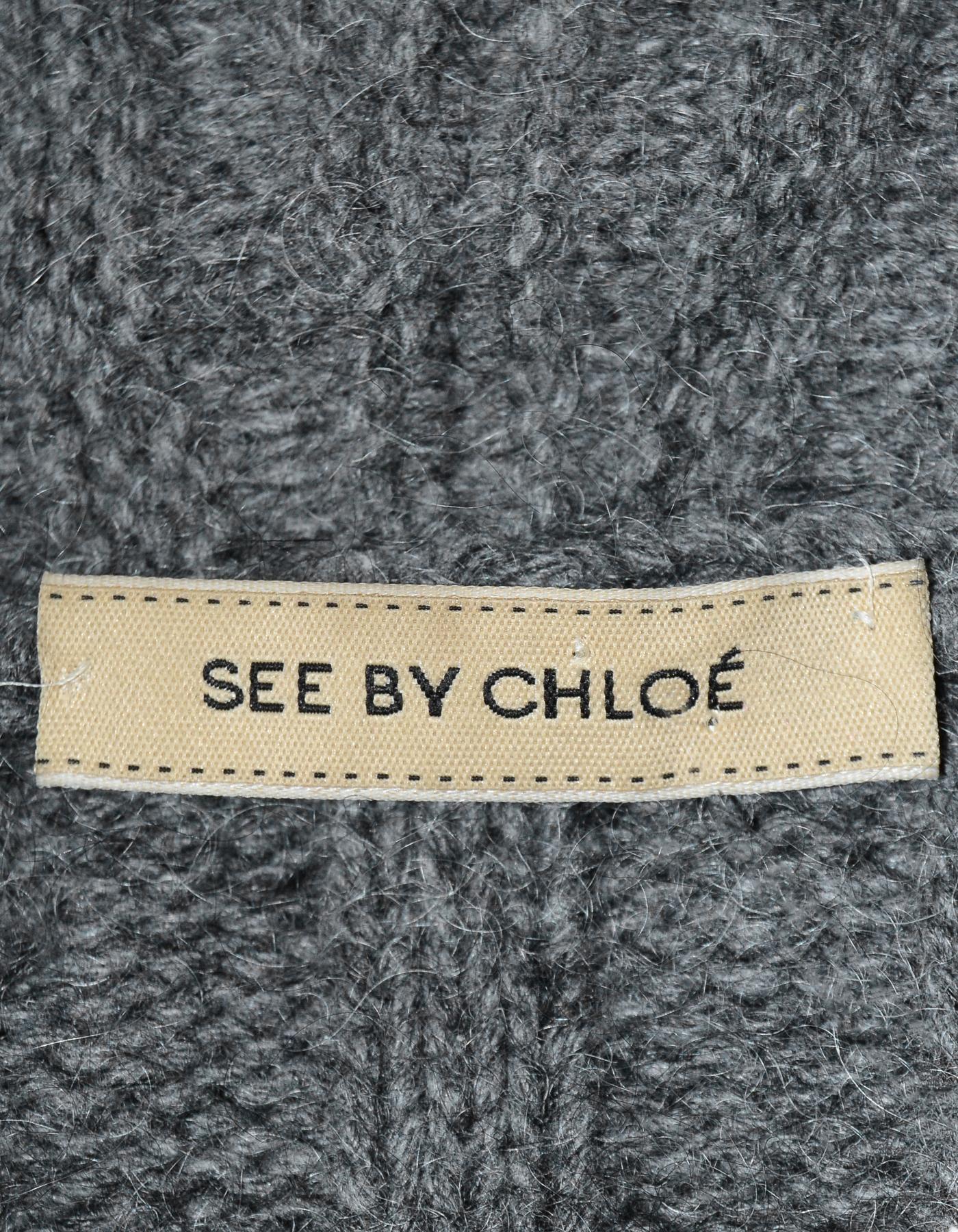 See By Chloe Grey Cable Knit Sweater Cape Sz M In Good Condition In New York, NY