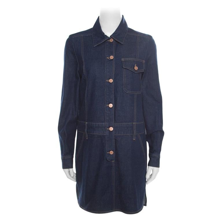 See by Chloe Indigo Dark Wash Denim Long Sleeve Shirt Dress M