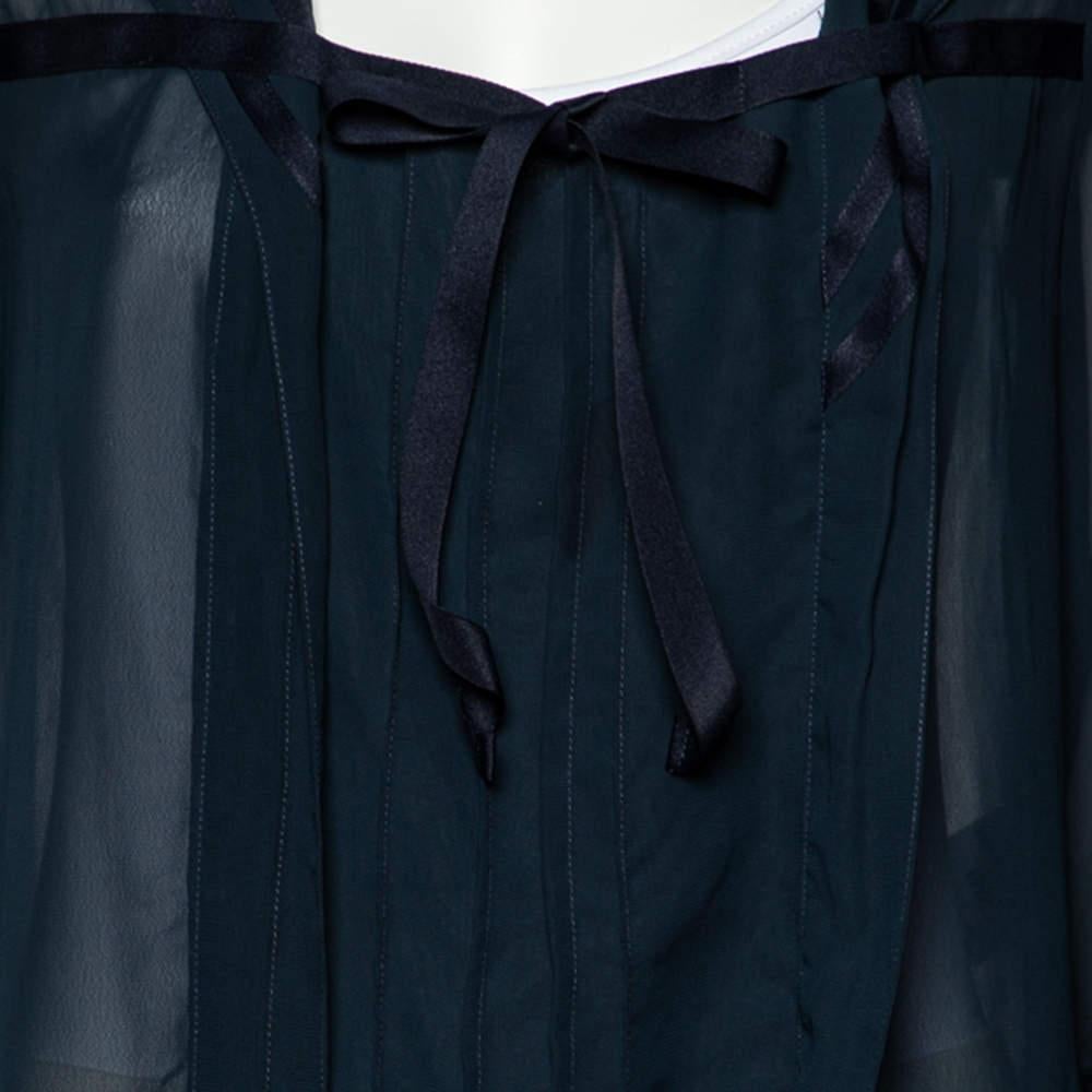 See by Chloe Midnight Blue Crepe Pleated Sailor Collar Blouse XL In Fair Condition In Dubai, Al Qouz 2