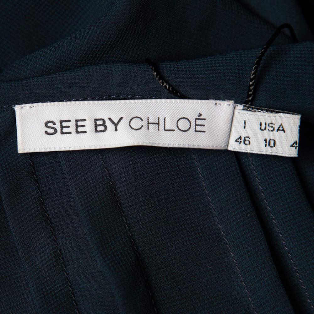 Women's See by Chloe Midnight Blue Crepe Pleated Sailor Collar Blouse XL