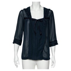 See by Chloe Midnight Blue Crepe Pleated Sailor Collar Blouse XL