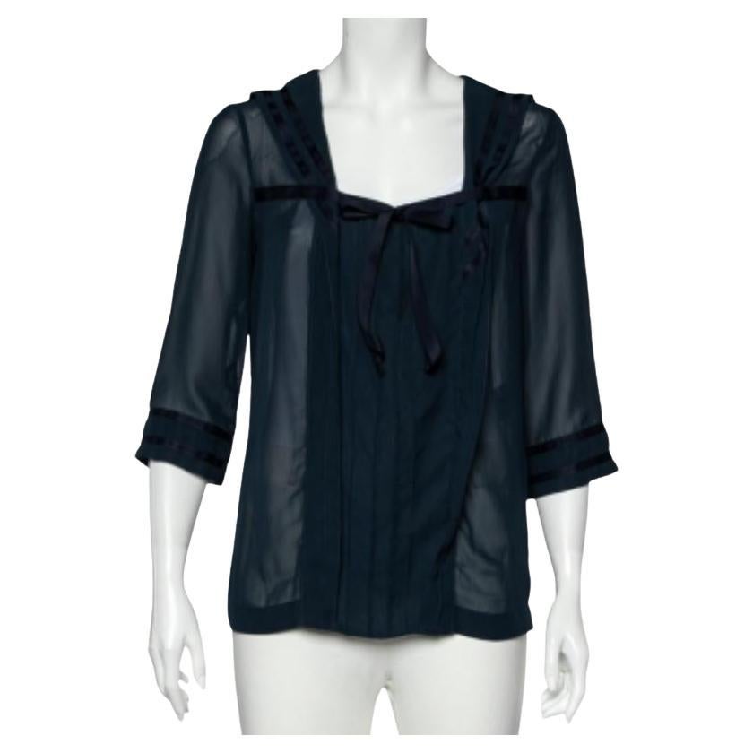 See by Chloe Mitternachtsblaue Bluse mit plissiertem Matrosenkragen aus Krepp XL