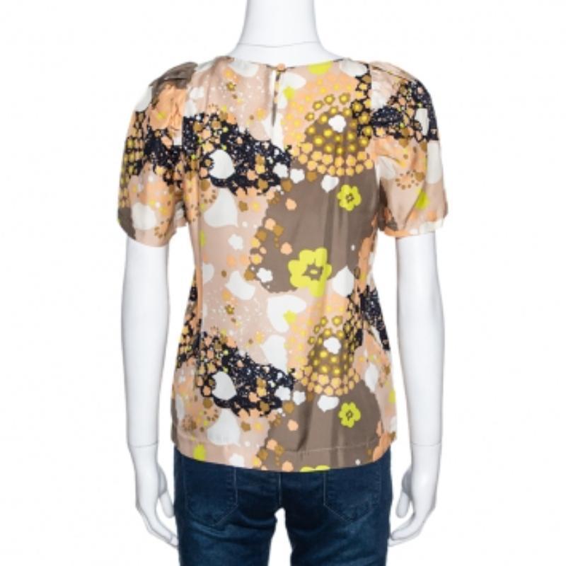 Marron See by Chloe haut à manches courtes en soie imprimé floral multicolore S en vente