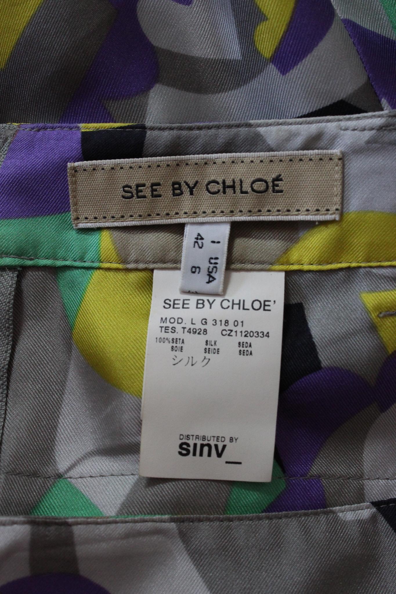 Women's See By Chloe Multicolor Silk Short Flared Skirt 2000s For Sale