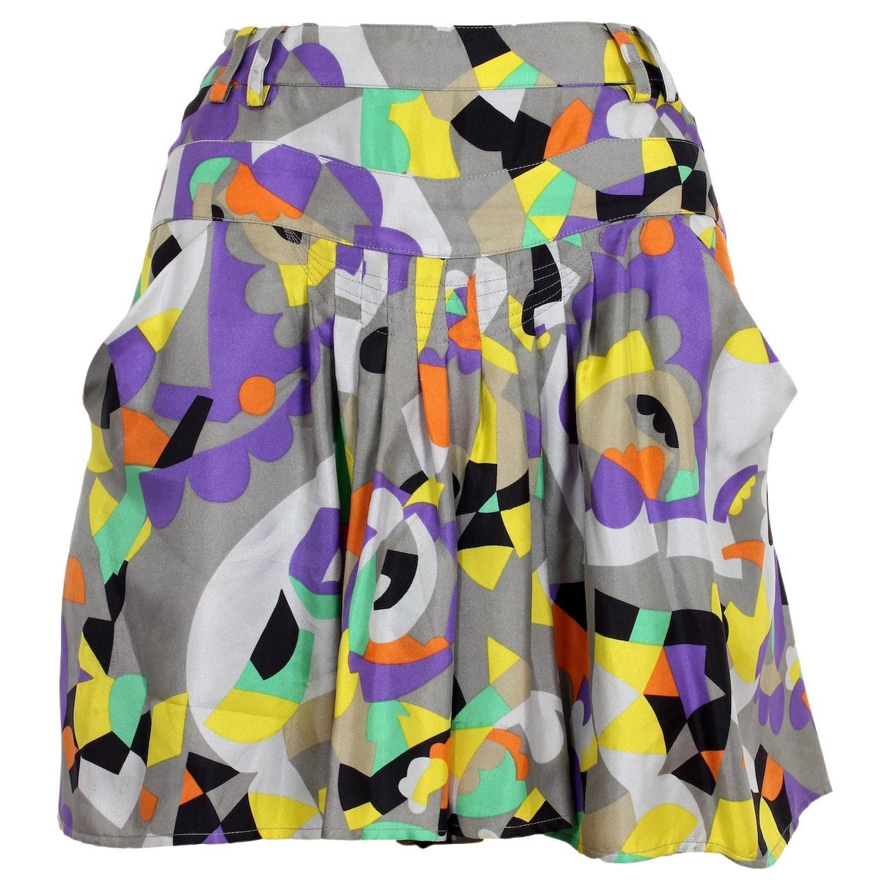 See By Chloe Multicolor Silk Short Flared Skirt 2000s For Sale