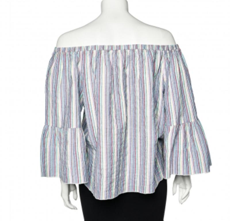 See by Chloe Mehrfarbig gestreiftes schulterfreies Top aus Baumwolle mit Streifen M im Zustand „Gut“ im Angebot in Dubai, Al Qouz 2