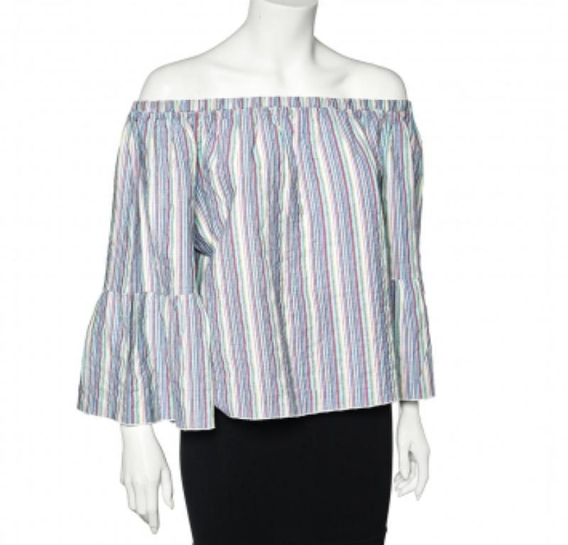 See by Chloe Mehrfarbig gestreiftes schulterfreies Top aus Baumwolle mit Streifen M Damen im Angebot