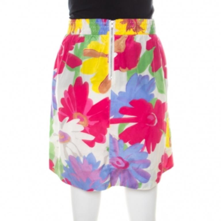 See By Chloe Mutlicolor Floral Print Cotton Silk Gathered Mini Skirt M In Good Condition For Sale In Dubai, Al Qouz 2