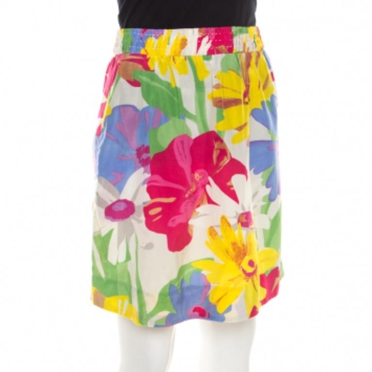 Women's See By Chloe Mutlicolor Floral Print Cotton Silk Gathered Mini Skirt M For Sale