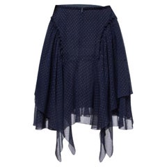 See By Chloe - Gonna con volant in chiffon a pois blu navy L.