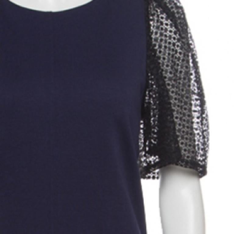 See By Chloe Bleu marine Robe en jersey à manches en dentelle contrastée S Pour femmes en vente