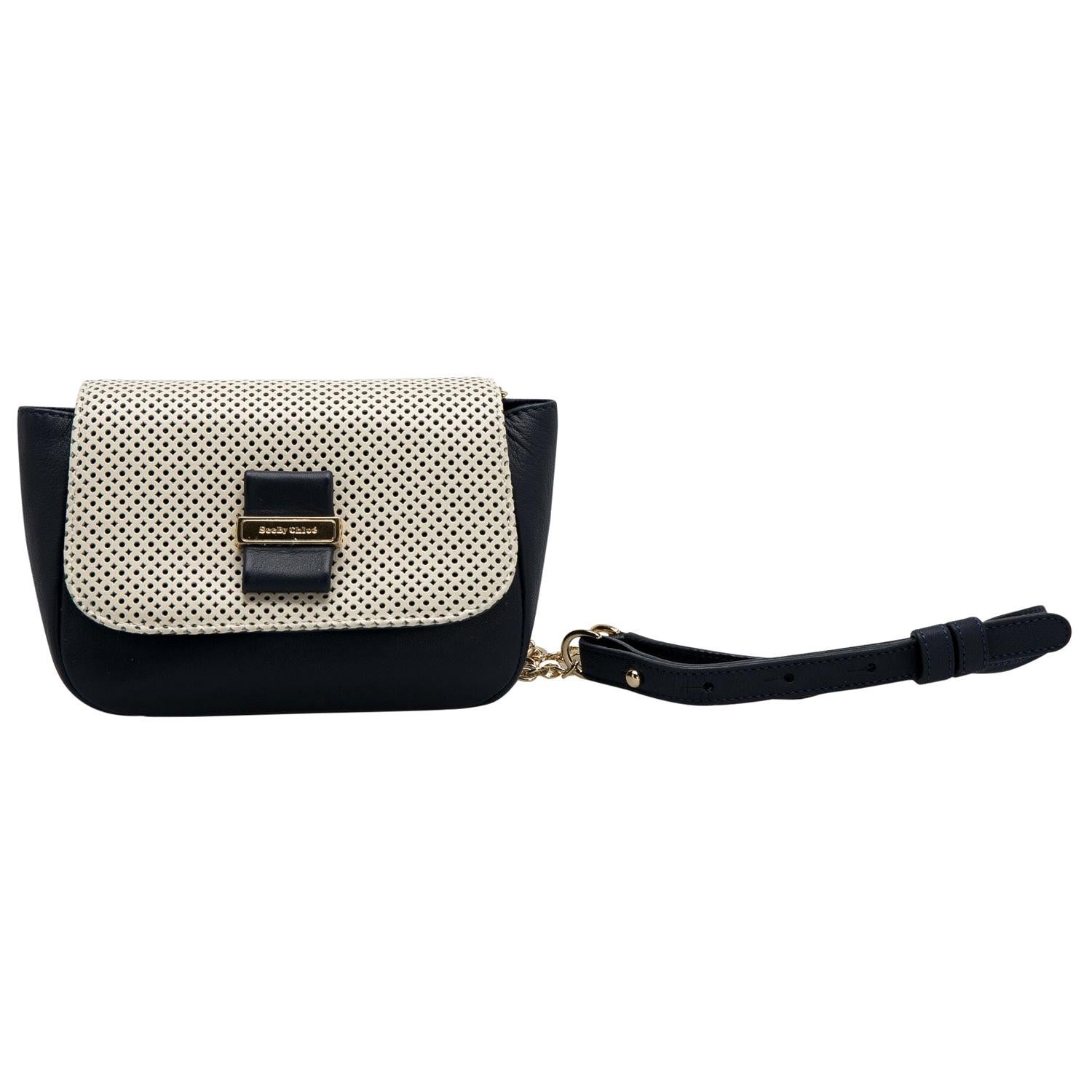 See by Chloe Navy/Cream Laser Cut Leather Crossbody Bag For Sale at 1stDibs
