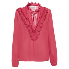 See by Chloe - Chemisier à volants en crêpe rose framboise M