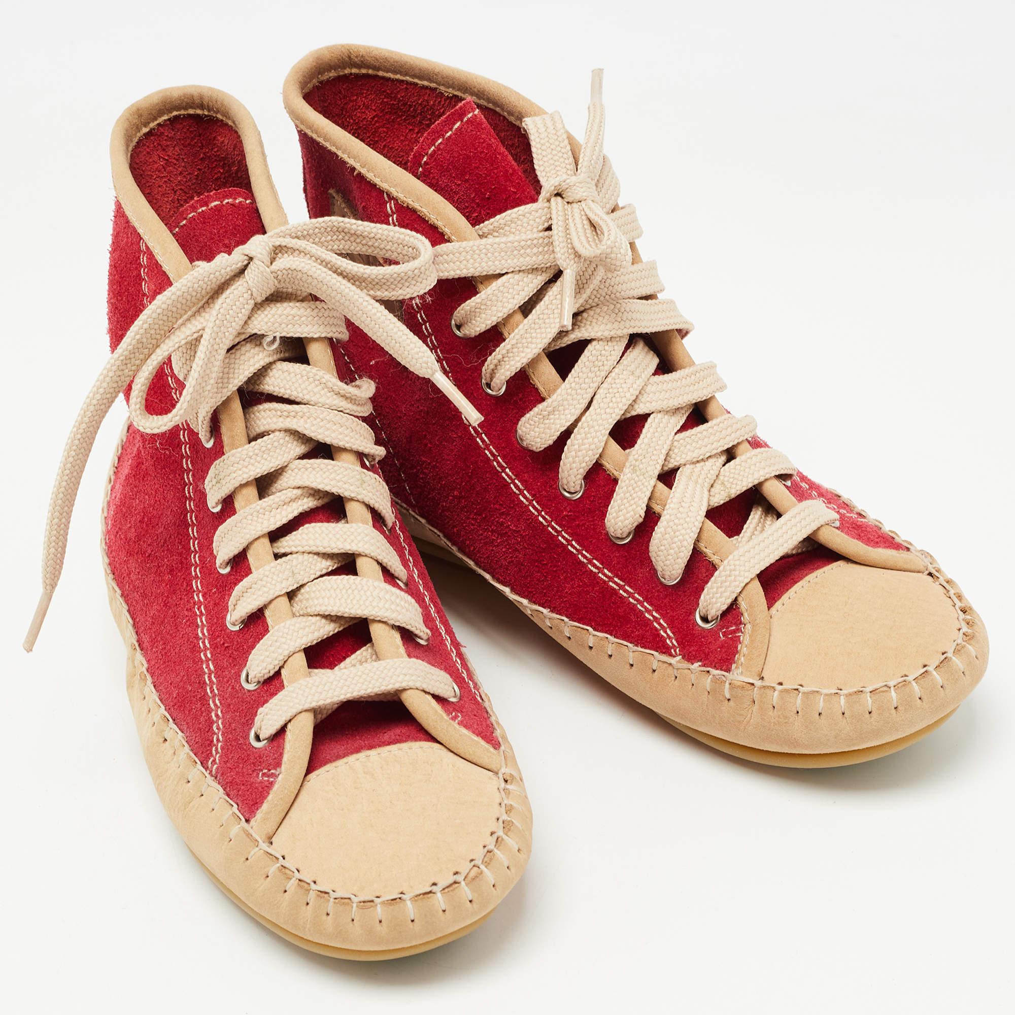 Women's See by Chloé Red Suede High Top Sneakers Size 35 For Sale