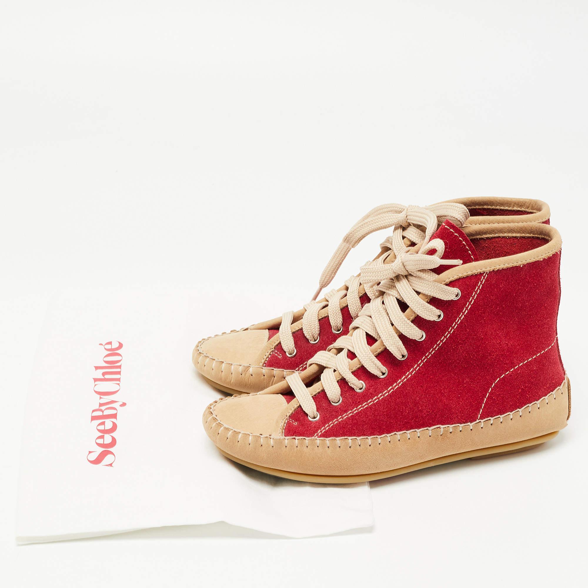 See by Chloé Red Suede High Top Sneakers Size 35 For Sale 4