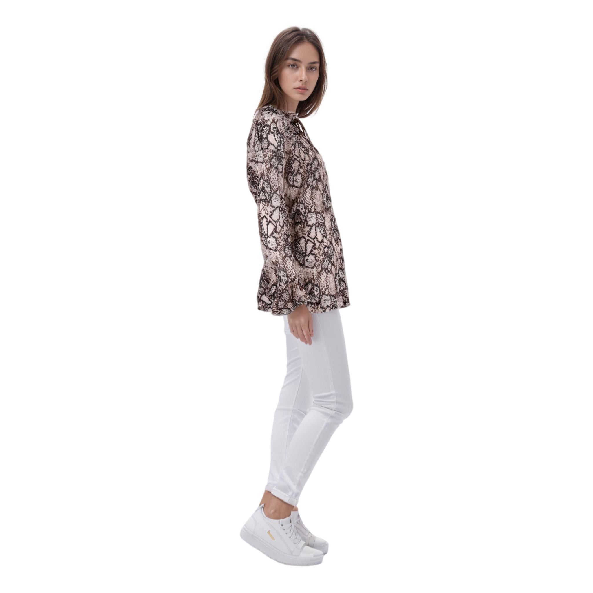Gray See By Chloe Silk & Cotton Chiffon Snake Print Top For Sale