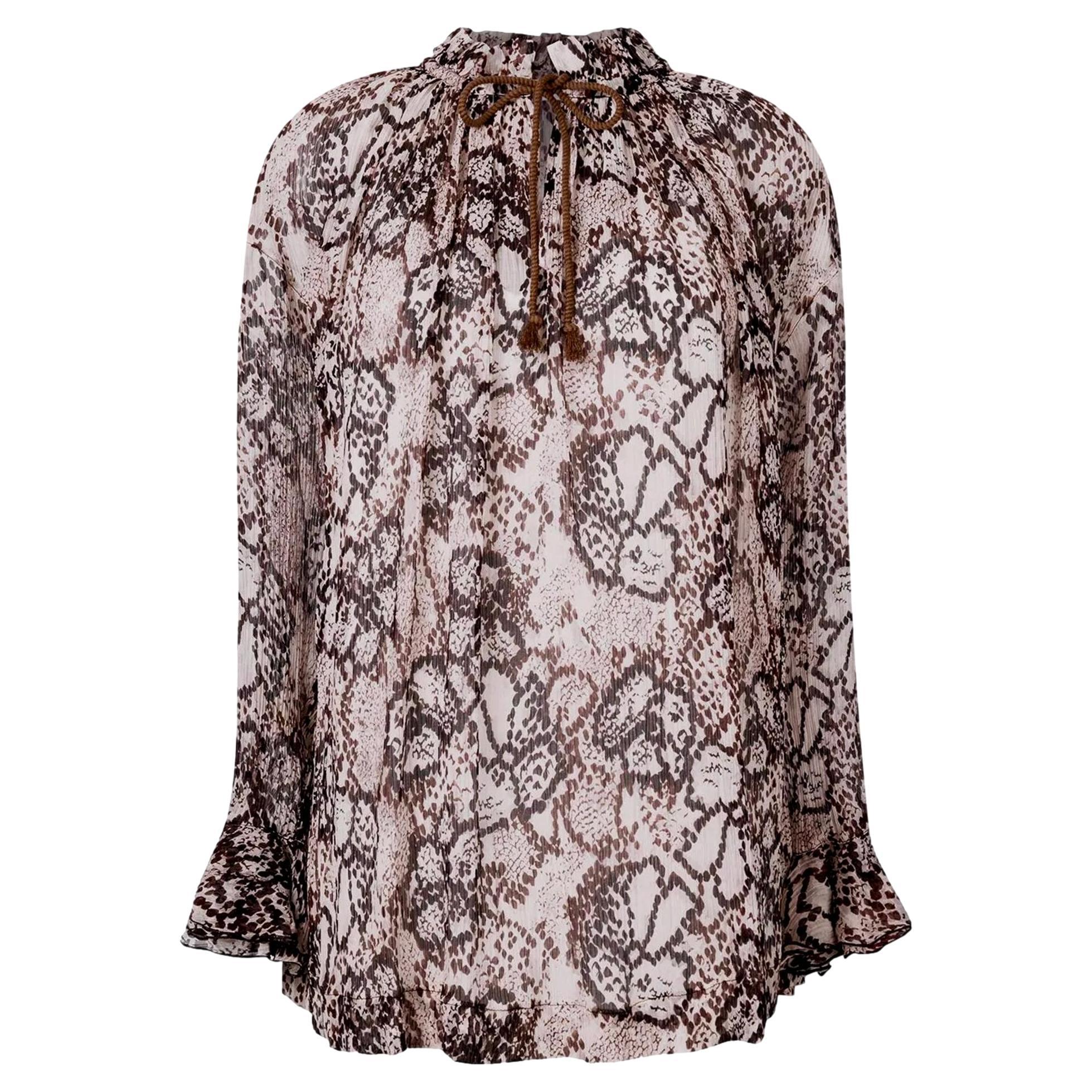 See By Chloe Silk & Cotton Chiffon Snake Print Top For Sale