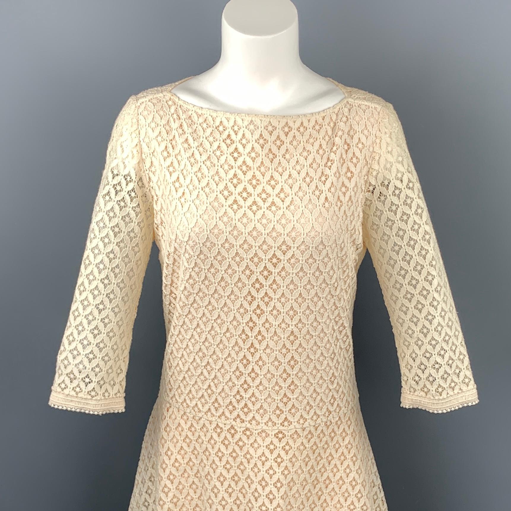 SEE by CHLOE dress comes in a cream lace cotton / nylon with a slip liner featuring a wide neck, 3/4 sleeves, and a elastic waistband.

Good Pre-Owned Condition.
Marked: F 34 / I 38 / USA 2 / GB 6 / D 34

Measurements:

Shoulder: 15 in.
Bust: 36 in.