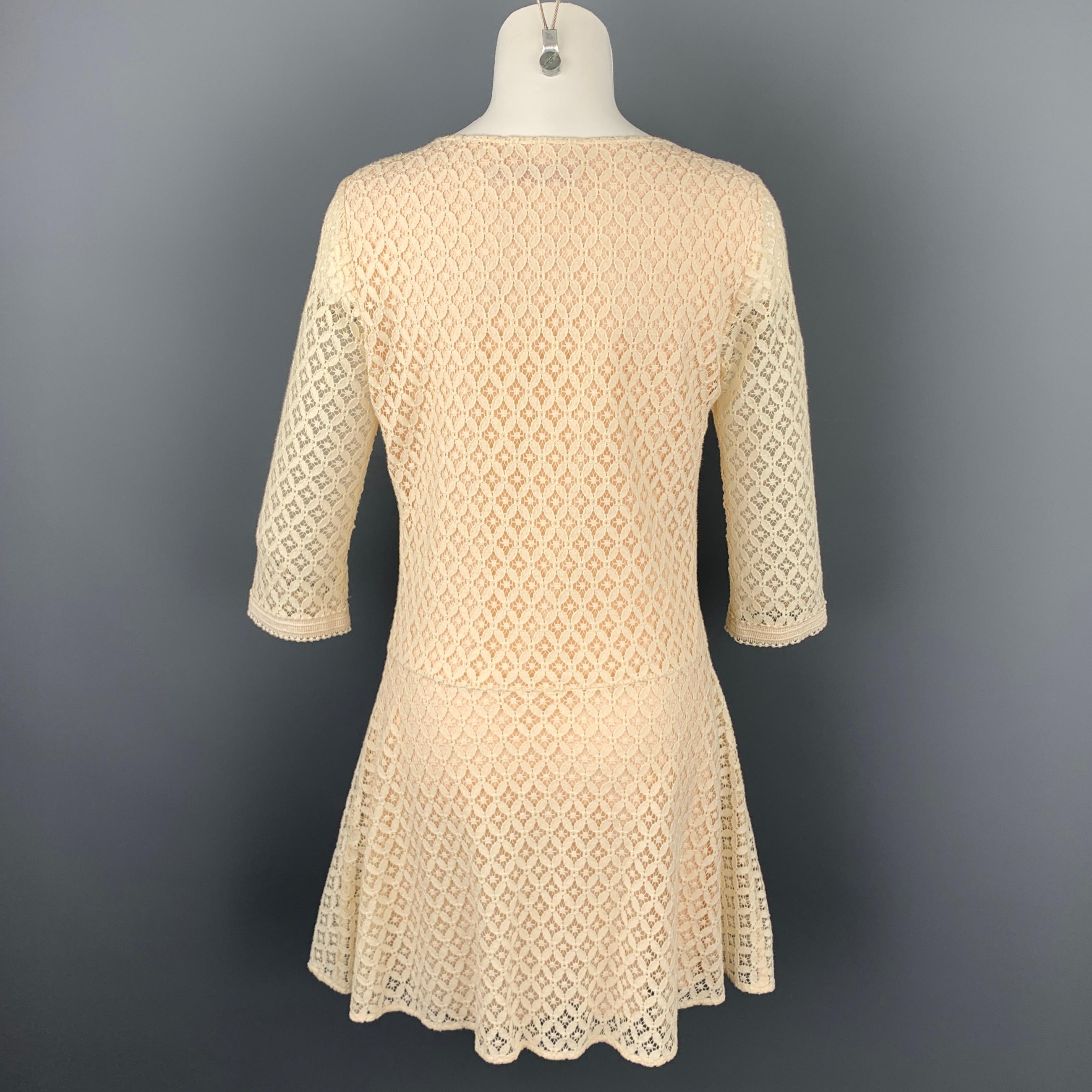 SEE By Chloe Size 2 Cream Lace Cotton / Nylon Elastic Waistband A-Line Dress In Good Condition In San Francisco, CA