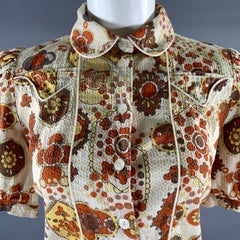 SEE By Chloe Size 8 Cream Rust Cotton Geometric Puff Shoulder Blouse
