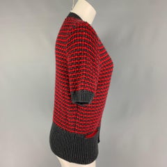 SEE By Chloe Size 8 Grey Red Wool Acrylic Stripe Cardigan