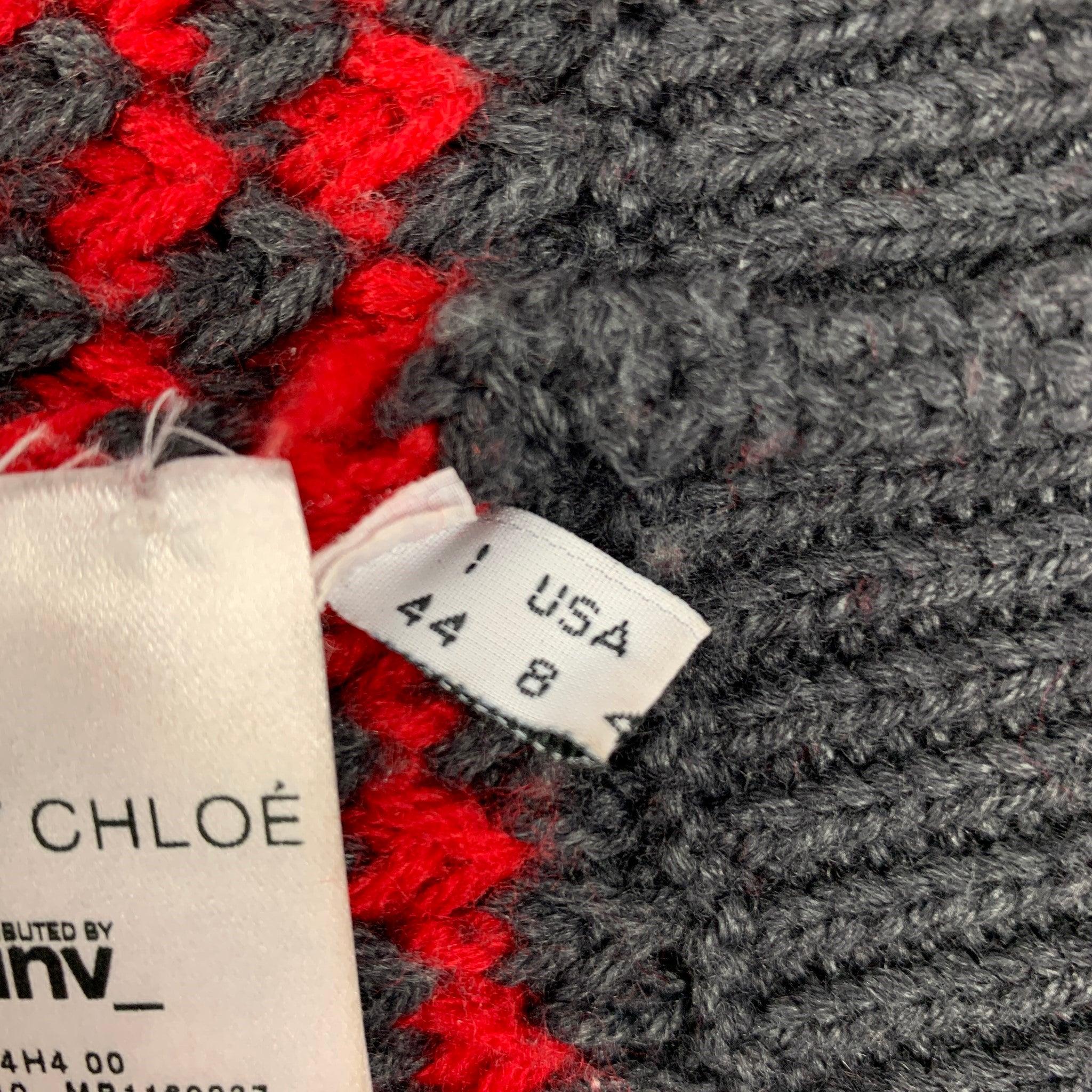 Women's SEE By Chloe Size 8 Grey Red Wool Acrylic Stripe Cardigan For Sale