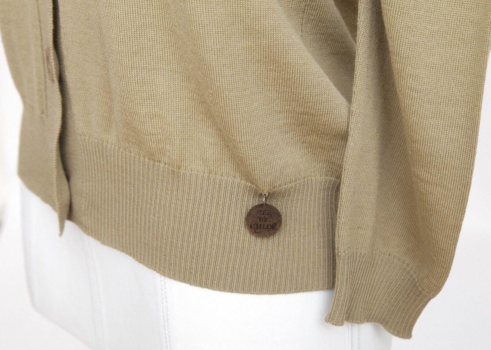 SEE BY CHLOE Sweater Cardigan Knit Top Olive Green 3/4 Sleeve Sz 40 NWT For Sale 2