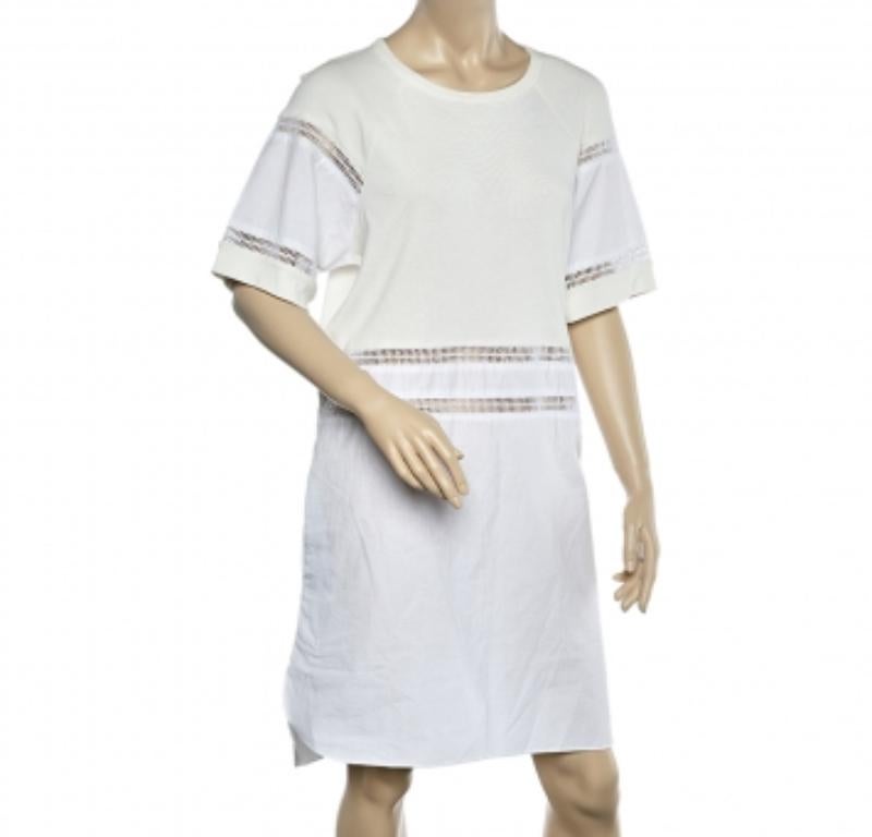 See by Chloe Weißes Midikleid aus Baumwolle und Strick mit Pantoletten, L im Zustand „Gut“ im Angebot in Dubai, Al Qouz 2