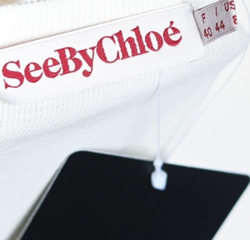 See by Chloe Weißes Midikleid aus Baumwolle und Strick mit Pantoletten, L im Angebot 1
