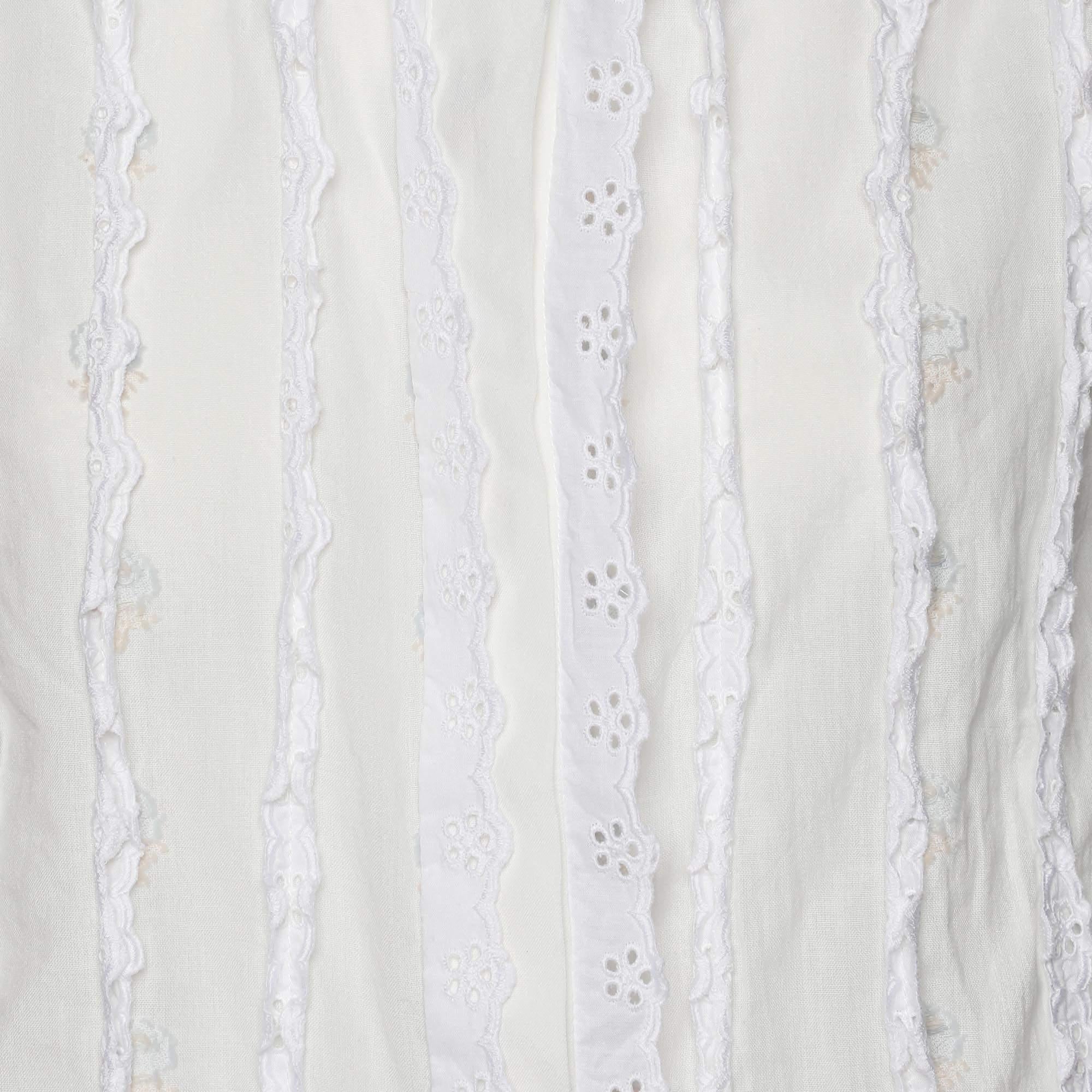 Gray See by Chloe White Cotton Ruffled Detail Top S For Sale