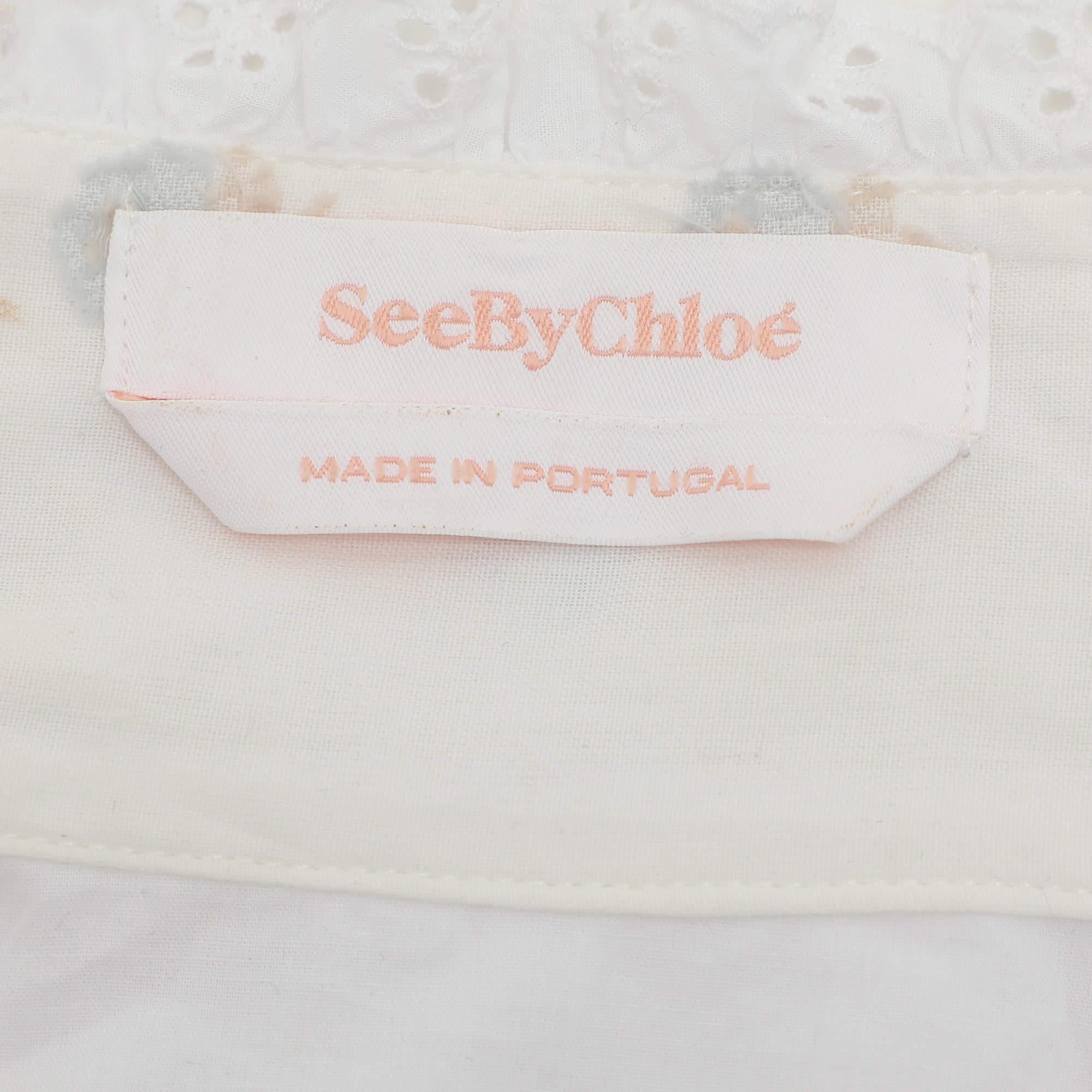 See by Chloe White Cotton Ruffled Detail Top S In Good Condition For Sale In Dubai, Al Qouz 2